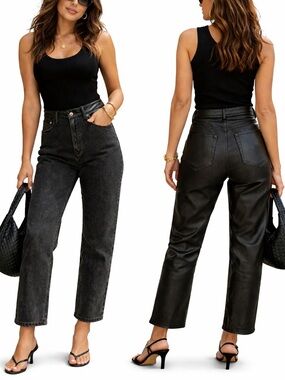 Abercrombie Curve Love Faux Leather Panel Jeans Ultra High Rise Straight 28/6